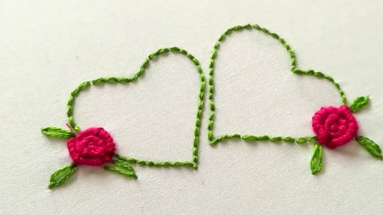 Hand Embroidery Design: Heart and bullion Rose Embroidery | backstitch