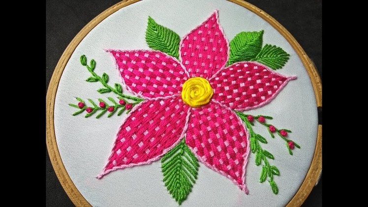 Hand Embroidery Design - Checkered Stitch Embroidery | Fantasy Flower Stitch | Checkered Stitch
