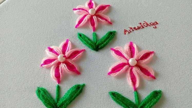 Hand Embroidery: Double Color Flowers with Ring Stitch | Artesd'Olga
