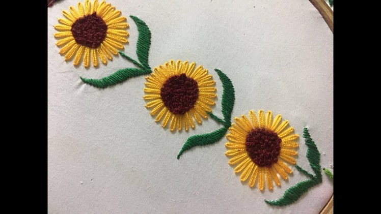 Hand Embroidery: sunflower stitch l lazy daisy stitch l borderline embroidery design.
