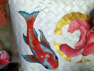 Hand Painted Bayong - koi fish & rose