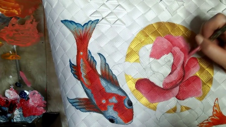 Hand Painted Bayong - koi fish & rose