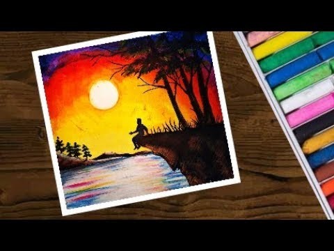 How to draw a Sunset Scenery with oil pastel very easy step by step for beginners!