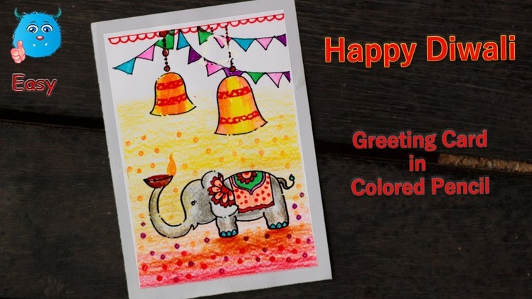 How to Draw Diwali Greeting Card, Poster Step by Step Easy Drawing for Begineers in Color Pencil