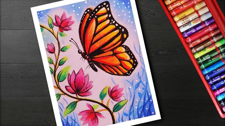 How to draw Easy Butterfly and Flower Scenery drawing and painting