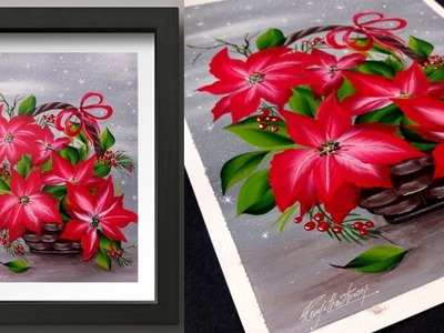 Simple Acrylic Painting. Satisfying. Demonstration in Acrylics. Poinsettia. Christmas Day #2
