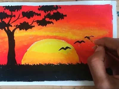 Sunset trees easy acrylic painting on canavas | acrylic paiting for beginners