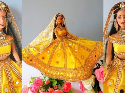Barbie Lehenga with MIRROR WORK | How to decorate a doll using mirror |Indian bridal dress.jewellery