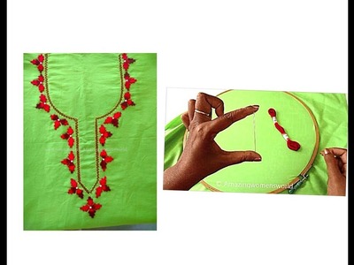 Beautiful Hand Embroidery Kadai Kamal Stitch Neck Design Churidar. kURTI.Sari Border -Hand Stitches