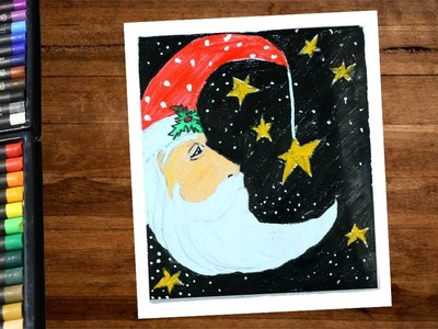 Christmas Drawing - How to draw Santa Claus with Oil Pastels step by step