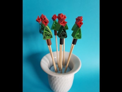 Christmas tree toothpicks, made by quilling