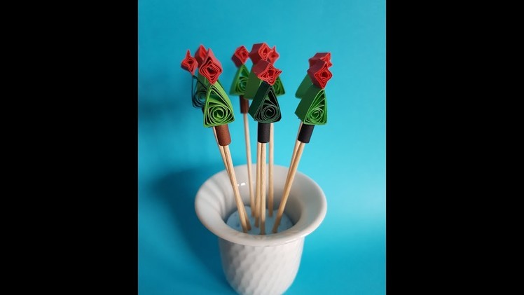 Christmas tree toothpicks, made by quilling