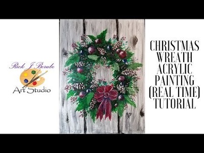 Christmas Wreath (REAL TIME) acrylic painting tutorial