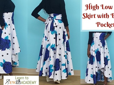 Cut Circle Skirt with No Pattern | High Low Circle Skirt with Pockets and Belt | Maxi Circle Skirt
