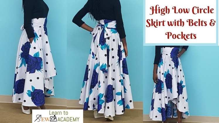 Cut Circle Skirt with No Pattern | High Low Circle Skirt with Pockets and Belt | Maxi Circle Skirt