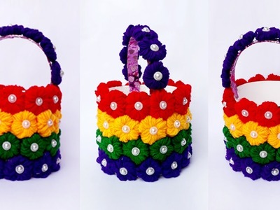 DIY Best Out Of Waste Flower Basket | Plastic Bottle Crafts | Woolen Craft Ideas | Diy Flower Basket