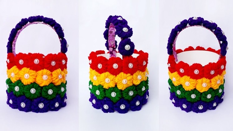 DIY Best Out Of Waste Flower Basket | Plastic Bottle Crafts | Woolen Craft Ideas | Diy Flower Basket
