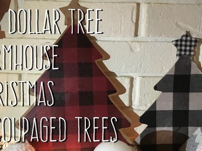 DIY Dollar Tree  Farmhouse Christmas  Decoupaged Trees