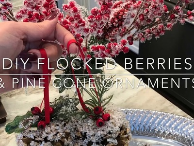 DIY Flocked Berries & Pinecone Ornaments Dollar Store