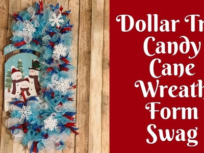 Dollar Tree Christmas Crafts: Candy Cane Wreath Form Snowman Swag