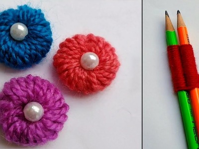 Easy Beautiful Flower Making Out Of Wool. Woolen Flower with the help of pencils