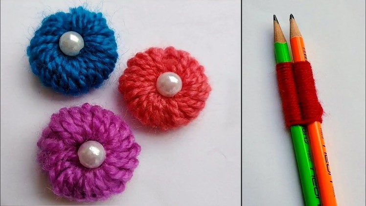 Easy Beautiful Flower Making Out Of Wool. Woolen Flower with the help of pencils