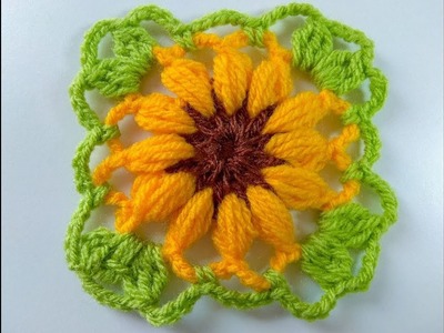 Flower square with puff stitch