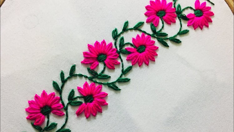Hand Embroidery: borderline embroidery design with lazy daisy stitch.