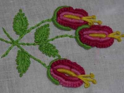 Hand Embroidery : Brazilian Embroidery : Cast on Stitch & Bullion Knot Stitch