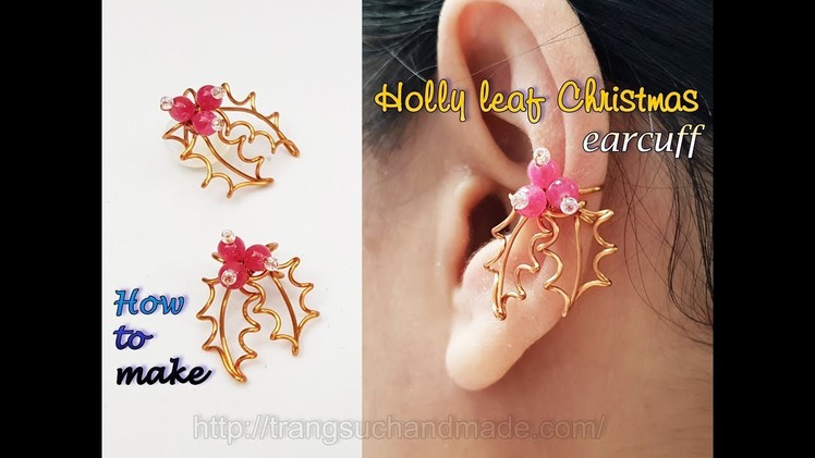 Holly leaf Christmas earcuff - Idea for Christmas from copper wire 440