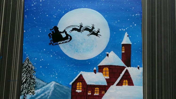 How to draw: Santa Claus on his sleigh || Easy Christmas Painting|| winter landscape ||