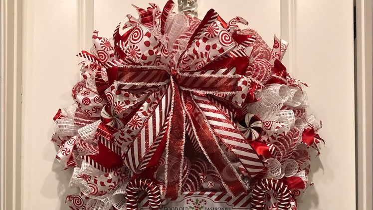 How to make a deco mesh poof with curls added Candy Cane theme