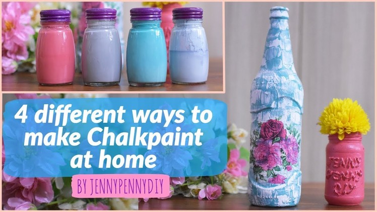 4 ways to make chalk paint|best out of waste|bottle decoration|craft|without crackle medium|diy vase