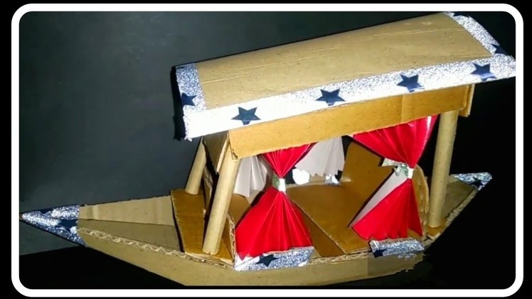 Boat.cardboard boat.house boat from cardboard.cardboard craft.art and craft.craft with cardboard