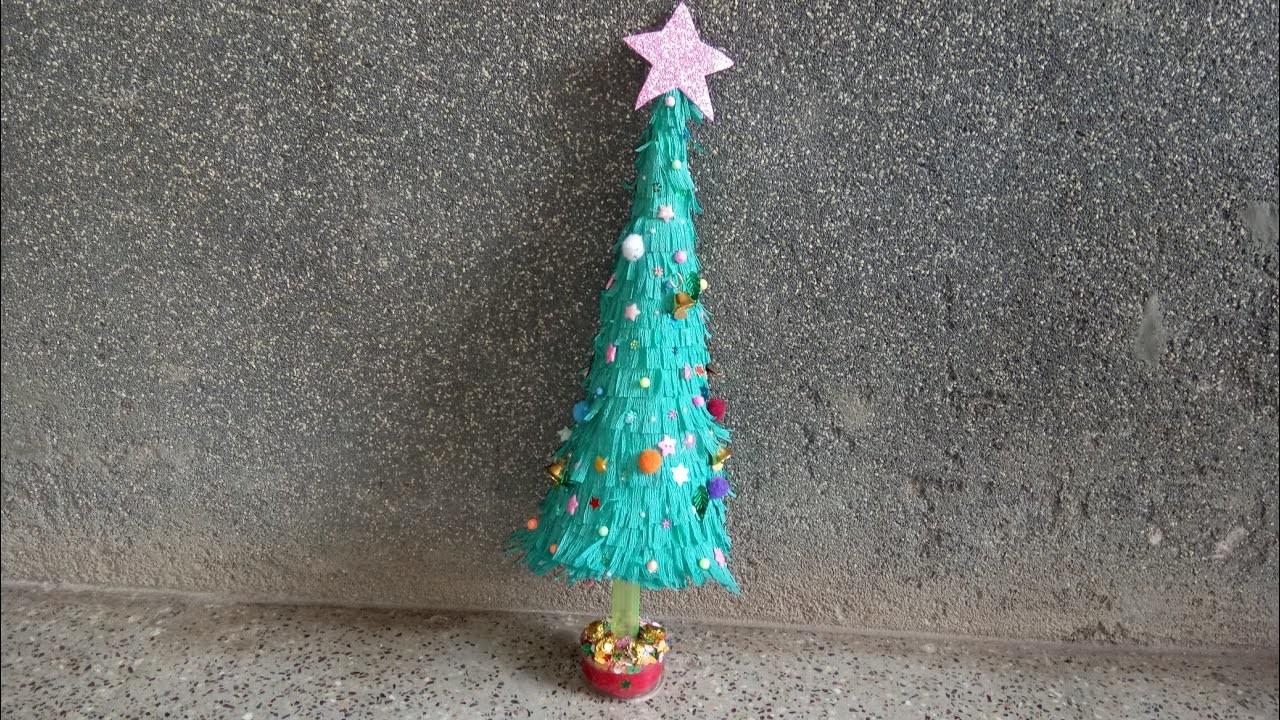  Christmas  tree craft using  crepe  paper  Christmas  decorations  