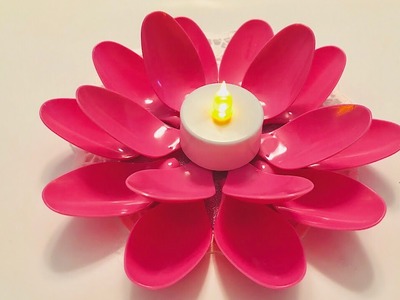 DIY CANDLE HOLDER. PLASTIC SPOON CRAFT. LOTUS CRAFT. DOLLAR TREE CRAFT. CHRISTMAS CANDLE HOLDER