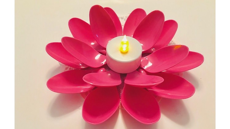 DIY CANDLE HOLDER. PLASTIC SPOON CRAFT. LOTUS CRAFT. DOLLAR TREE CRAFT. CHRISTMAS CANDLE HOLDER