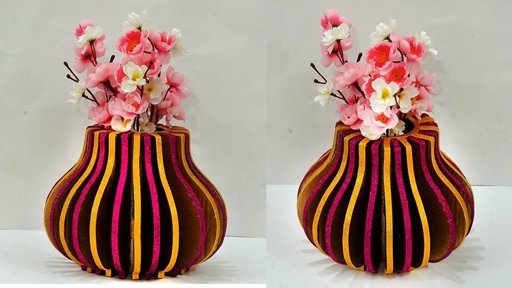DIY Cardboard Flower Vase Home Decor | Best Out of Waste Cardboard Craft Idea | StylEnrich