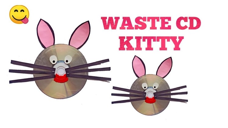 DIY - Cat face by using Waste Cd | kitty toy for kids- Recycle old Cds