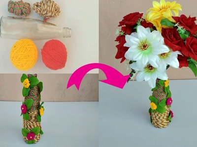 DIY  FLOWER POT CRAFT MAKING IDEAS || BEAUTIFUL GLASS BOTTLE WITH FLOWER POT MAKING IDEAS AT HOME ||
