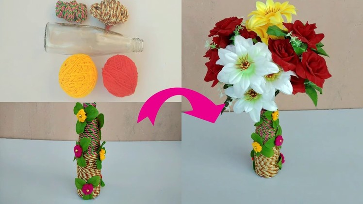 DIY  FLOWER POT CRAFT MAKING IDEAS || BEAUTIFUL GLASS BOTTLE WITH FLOWER POT MAKING IDEAS AT HOME ||