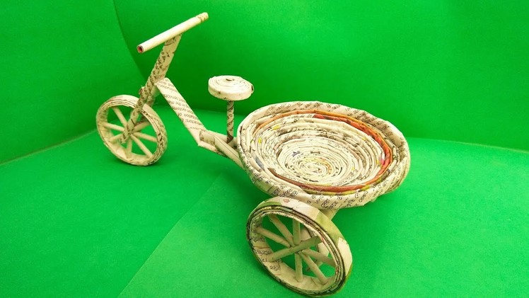 DIY newspaper car | Newspaper cycle decorative piece | waste material craft newspaper bicycle