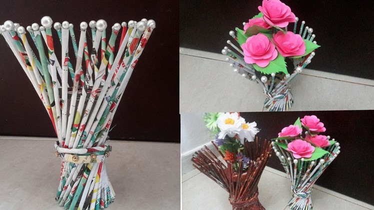 DIY Newspaper Flower Vase ||  Best out of waste Newspaper Craft idea - Easy flower vase
