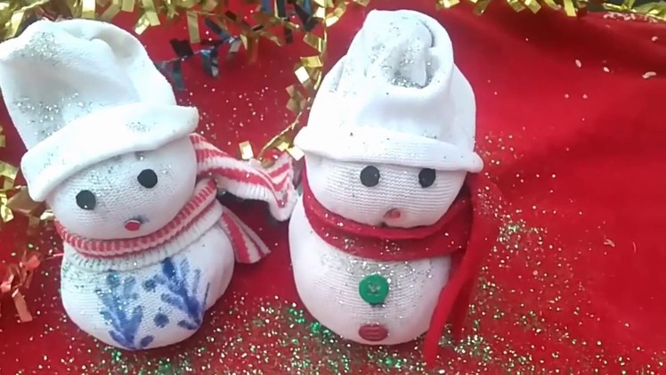 Diy snowman.making easy socks snowman.christmas craft idea for kids. new year decor ideas.