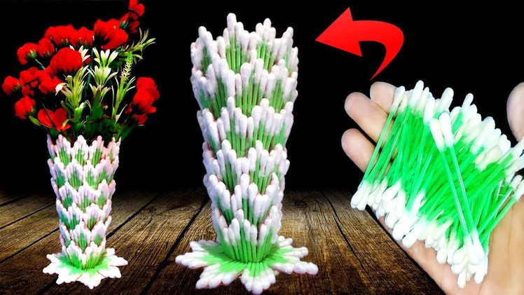 How to make a flower vase | Flower vase making | cotton buds craft |best out of waste |Bangla Crafts