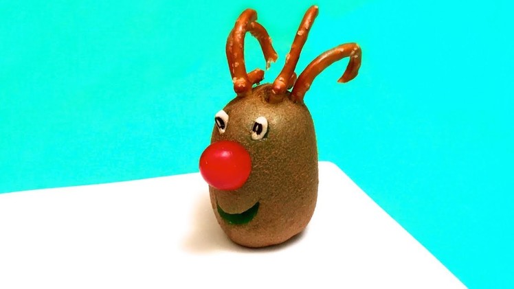 How to Make a Red-Nosed Reindeer with a Kiwi. DIY Christmas, Tutorial, Food Art
