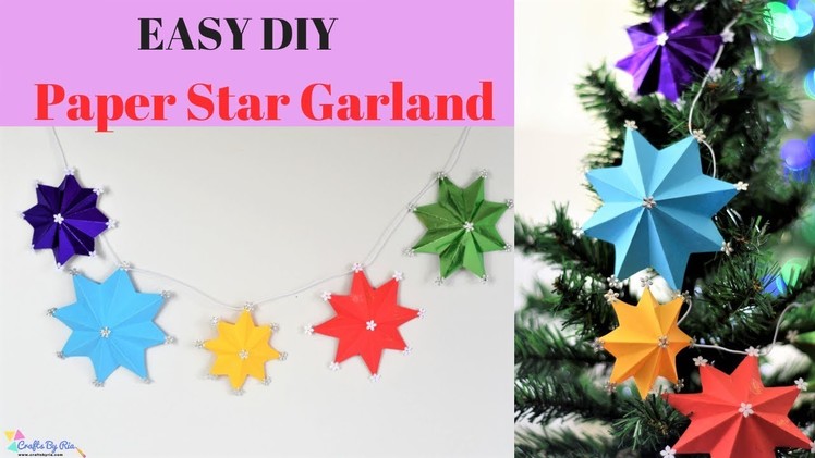 HOW TO MAKE AN EASY PAPER STARS GARLAND~DIY Christmas craft tutorial~room decor