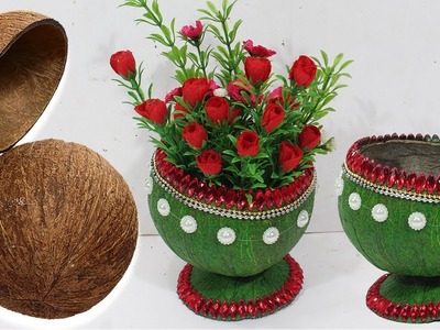 How to make flower vase with Coconut shell | Coconut shell craft