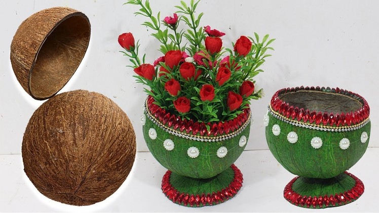 How to make flower vase with Coconut shell | Coconut shell craft