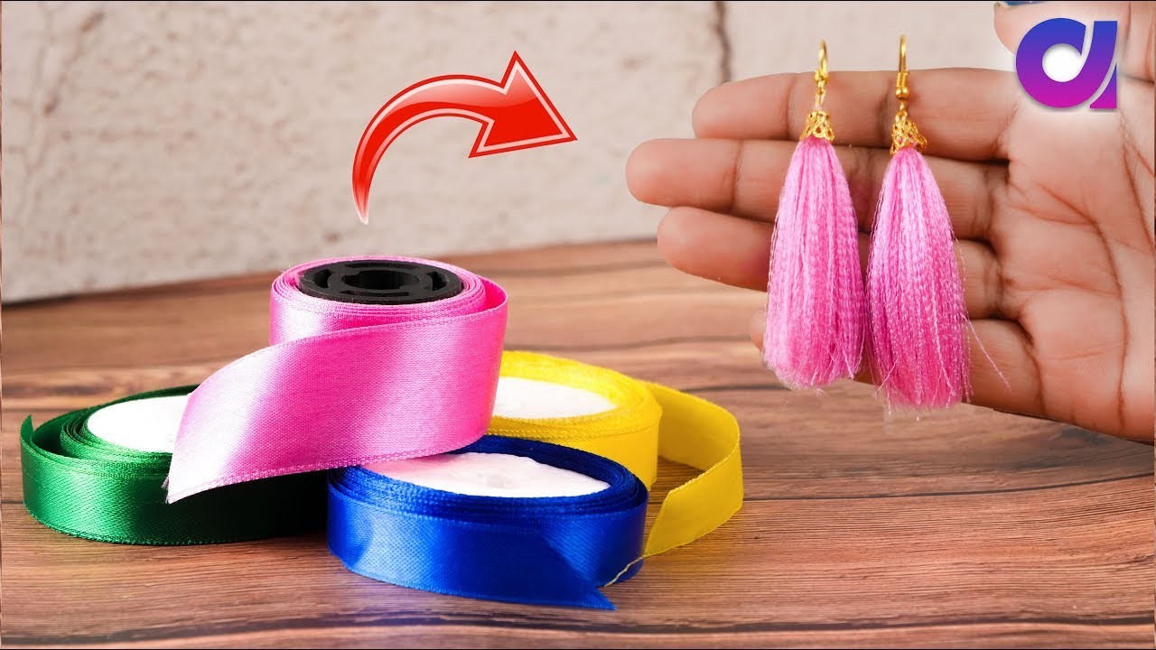 How to Make Tassel Earring From Satin Ribbon, Satin ribbon Craft, Artkala